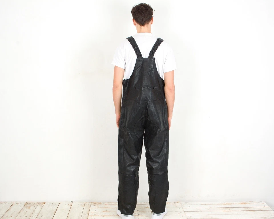 Poids Lourd Cuir Motard Bavette Vintage XL Hommes Ensembles Salopette Moto Rock - Photo 3/4