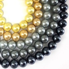 High Quality Large 12mm Glass Pearl Round Loose Beads 15" strand Gray Yellow