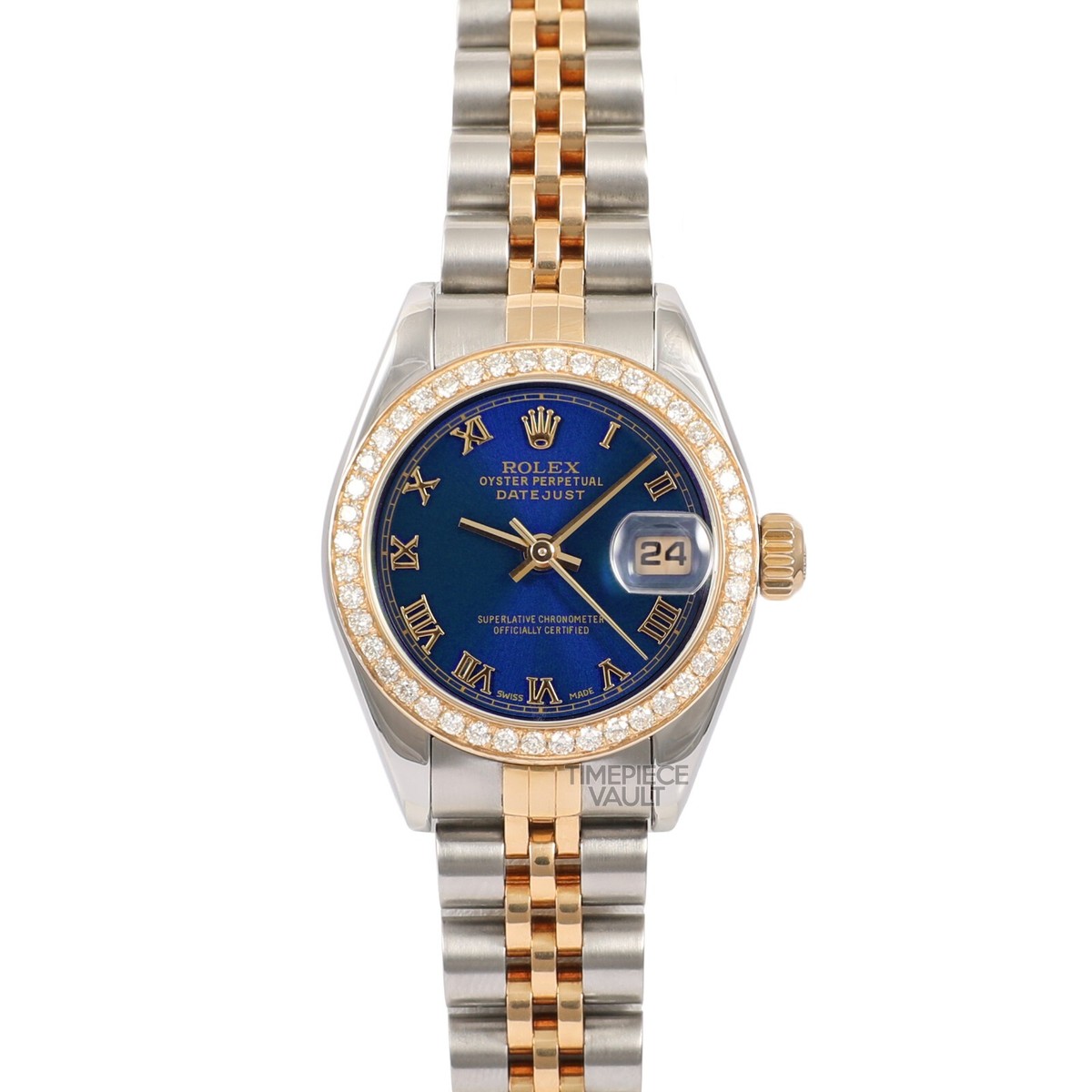 ROLEX LADY DATEJUST 79173 GOLD STEEL 26MM BLUE ROMAN DIAL 18K