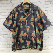 Paradise Found Vintage Hawaiian Shirt Pineapple Print Mens Black FLAW