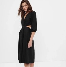 NWT GAP Puff Sleeve Cutout Midi Dress Large Black
