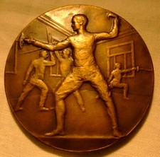 Escrime, Souvenir Maîtres Militaires Fleuret 1929, bronze, diam. 5cm