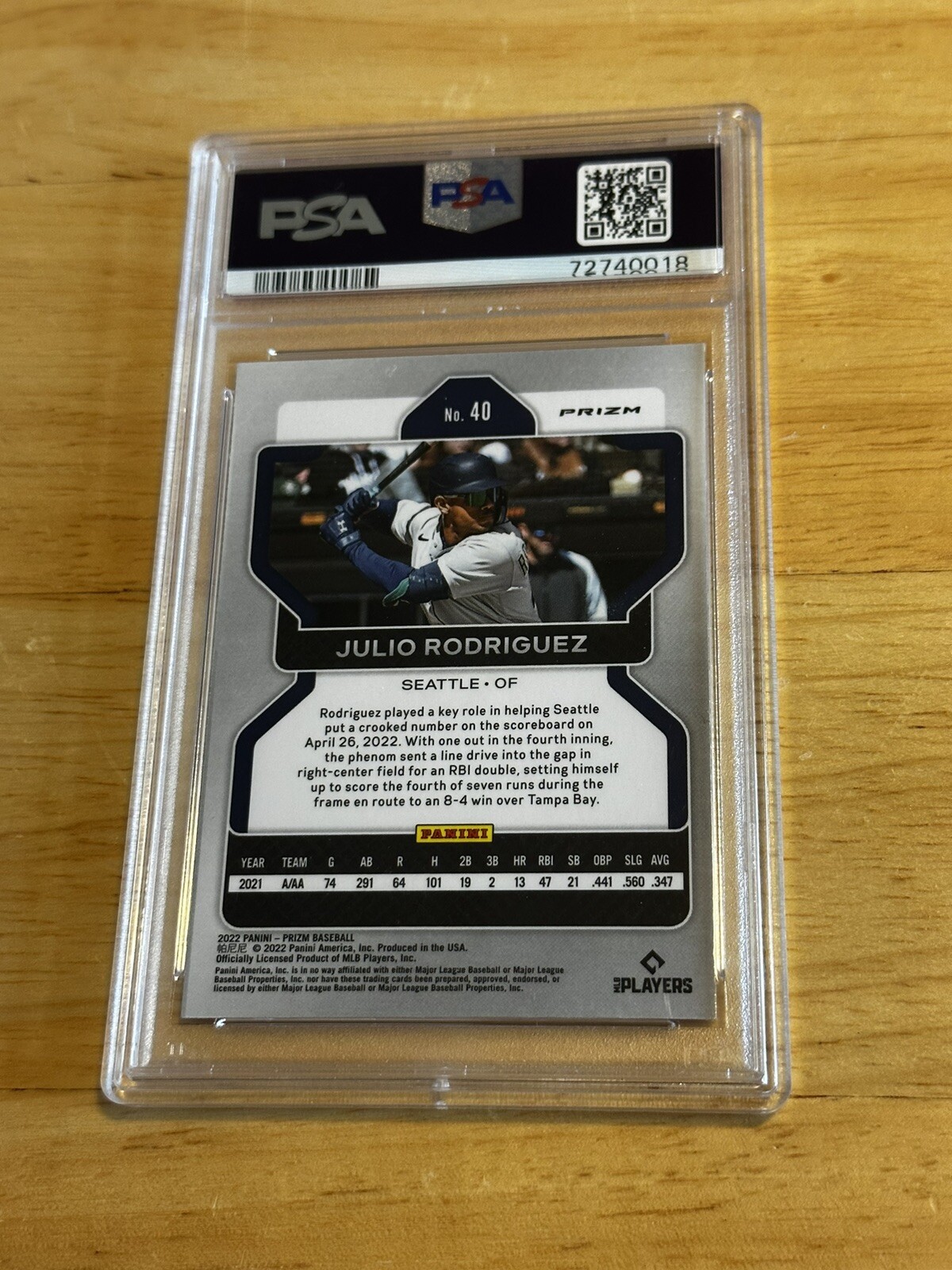 PSA 9 2022 Panini Prizm Julio Rodriguez White Wave Prizm RC #40 view 2