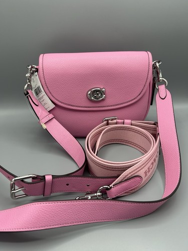 Coach willow saddle vivid pink polished pebble leather bag