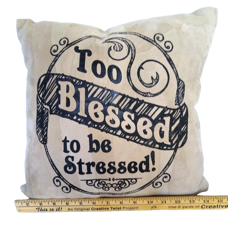 Divinity ReCover Insprirational 手工制作 回收 重麂皮绒 "BLESSED" 枕头 — 第 2/4 张图片