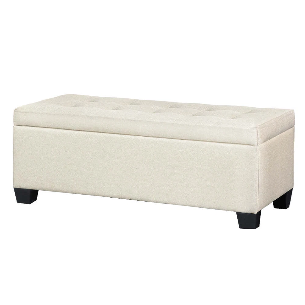 Artiss Storage Ottoman Blanket Box Bench 97cm Linen Chest Foot Stool Beige