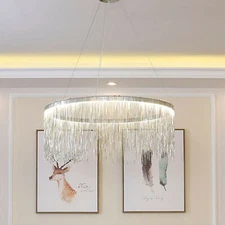 60W Luxury LED Dimmable Modern Linear Chandelier Tassels Chain Pendant Light
