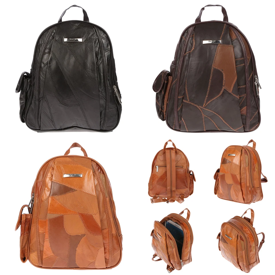 Großer echt Leder Damen Rucksack Tasche City Bag Schultertasche Freizeitrucksack