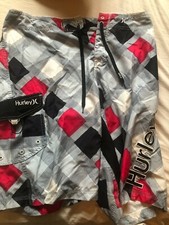 Hurley Vintage swimsuit checkerboard grey red black white 34