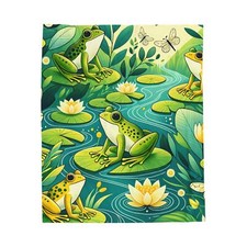Velveteen Plush Blanket Frog-themed, Lily pads, Playful frogs