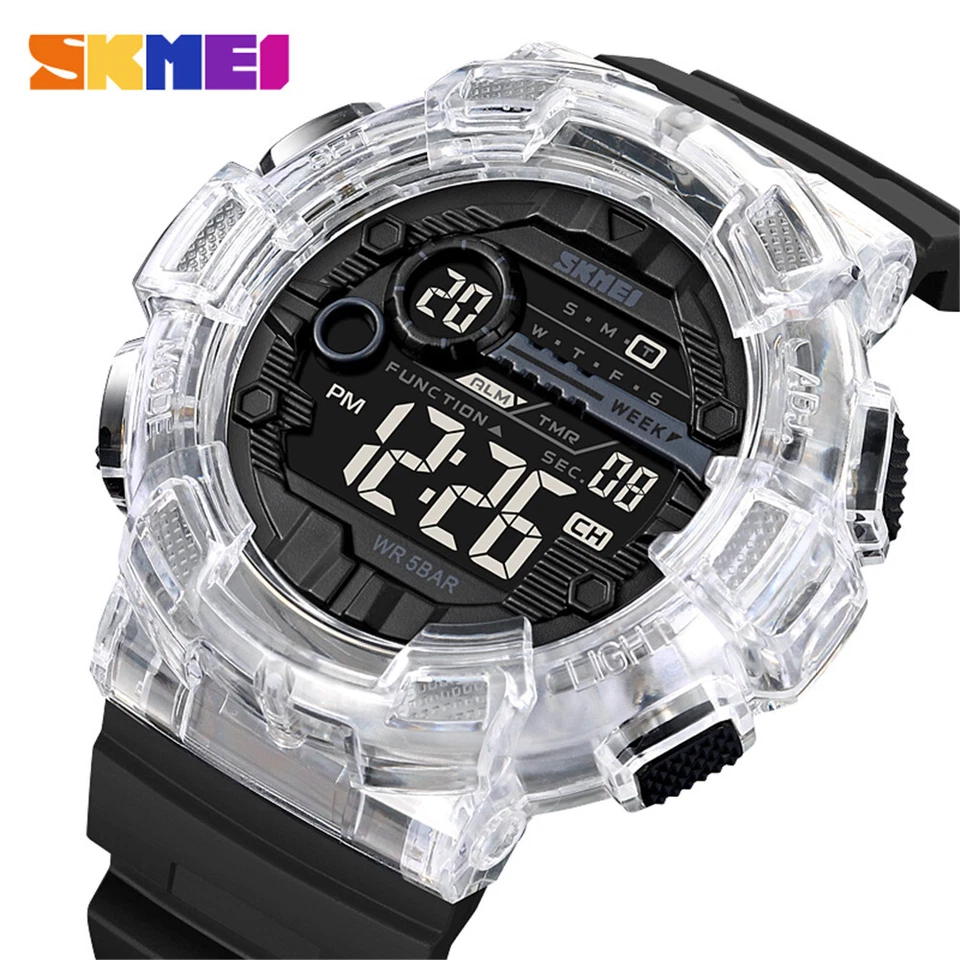 SKMEI Hombres Moda Digital Estuche Transparente Deportivo LED Cuarzo Relojes de Pulsera Foto 4 de 4