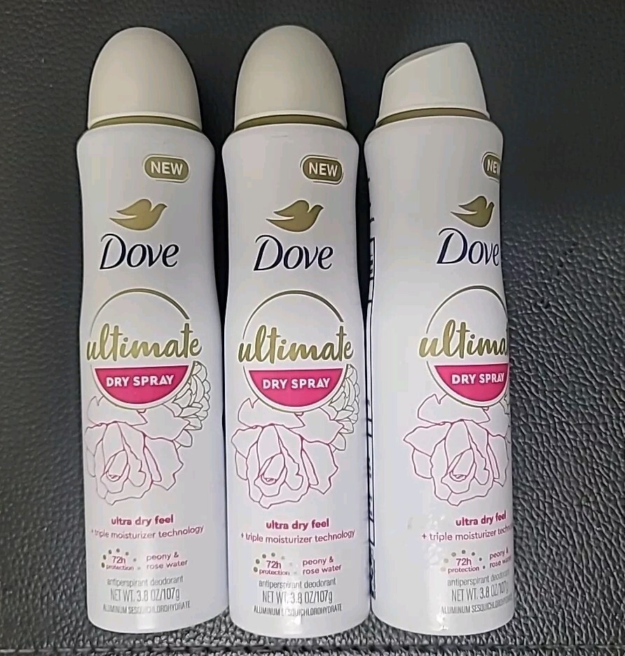 Dove Ultimate Antiperspirant Deodorant Dry Spray Peony Rose Water 3.8oz lot of 3