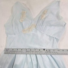 Vtg Nylon Maxi Nightgown Size 34 Blue Satin Lace Trim Cottagecore Coquette