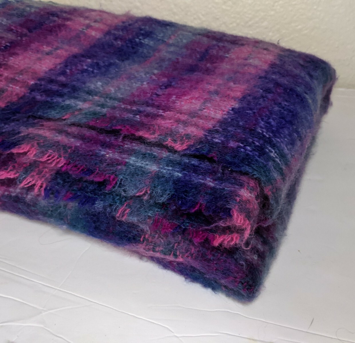 Landau Irish Blanket Throw Mohair/wool, 65x54” UNIQUE, PINK PURPLE