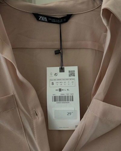 BNWT ZARA SEMI-SHEER SHIRT WITH PATCH POCKETS DUSKY PINK REF: 2157/240/620 SMALL - Picture 2 of 12