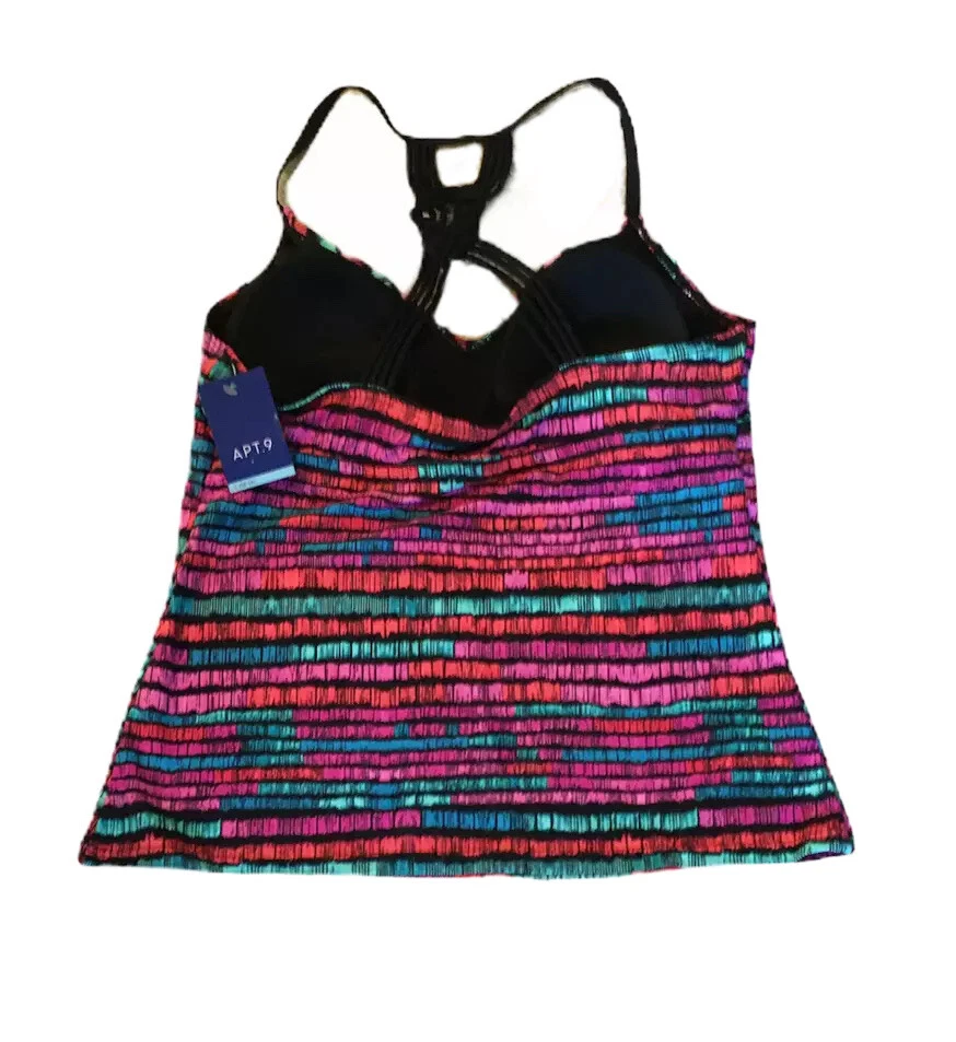 Apt. 9 Tankini cuello en V para mujer talla grande 12-14 rosas negros macramé espalda corredora Foto 3 de 4