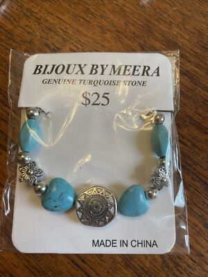 Genuine Turquoise Stone BIJOUX BY MEERA Sterling Silver Bracelet