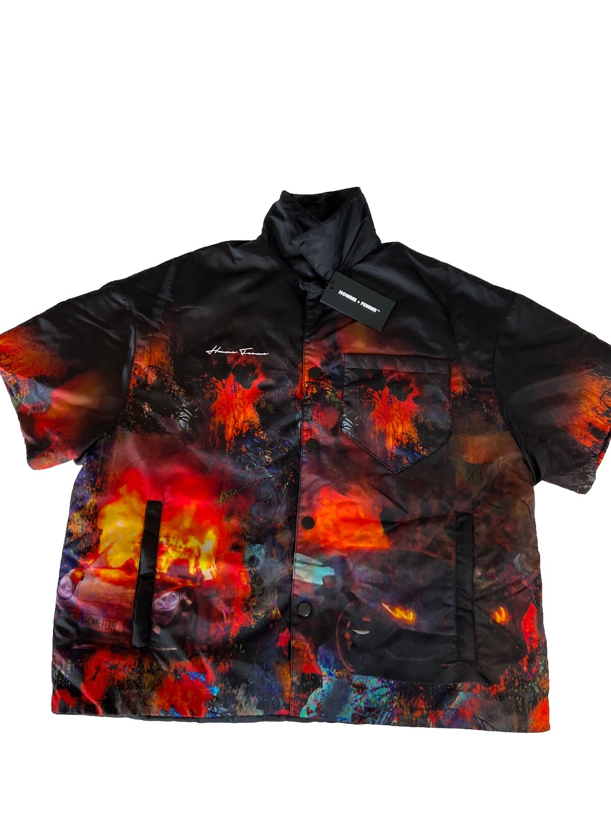 Homme Femme Puffer Shirt Mens Med Black Red Wild Fire Riot Luxury Streetwear NWT