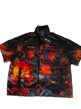 Homme Femme Puffer Shirt Mens Med Black Red Wild Fire Riot Luxury Streetwear NWT