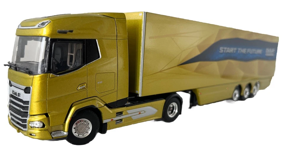 Camión fundido a presión WSI 1/50 DAF XG 4X2 REMOLQUE DE CAJA 3 EJES ARRANCAR EL FUTURO DORADO Foto 3 de 4