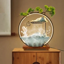 Tabletop Water Fountain Indoor Waterfall with LED Light Mist Desk Fountain 110V