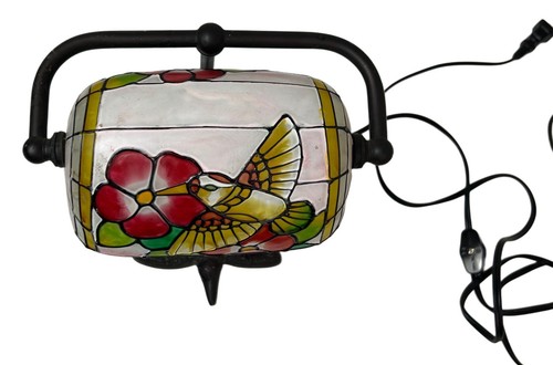 Vintage Tiny Tiffany Style Lamp Shade for Desk Hibiscus Hummingbird Bird Base - Picture 7 of 12