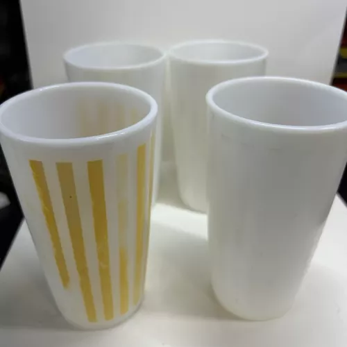 Vintage Atlas White And Yellow Candy Stripe White Milk Glass Tumblers Set of 4