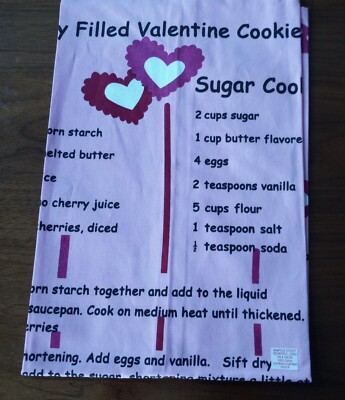 Valentines Dish Towel Pink Hearts Cookie Recipe Large Wimpole Street Creations 