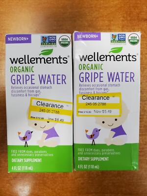 2 Pk: Wellements Organic Gripe Water For Newborn+ 4oz ea (Exp. 7/31/26) 9656-W6B