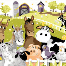 Barnyard Buddies - Children's Fabric Cot Panel - for Quilting