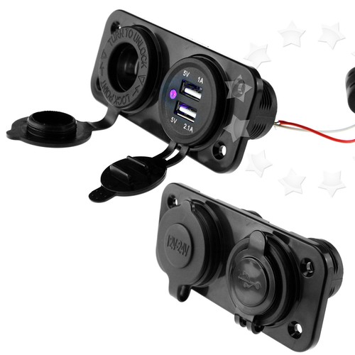 Dual Car Van Boat 12V Power Cigarette Lighter Socket to 1A & 2.1A USB Adapter - Picture 2 of 3