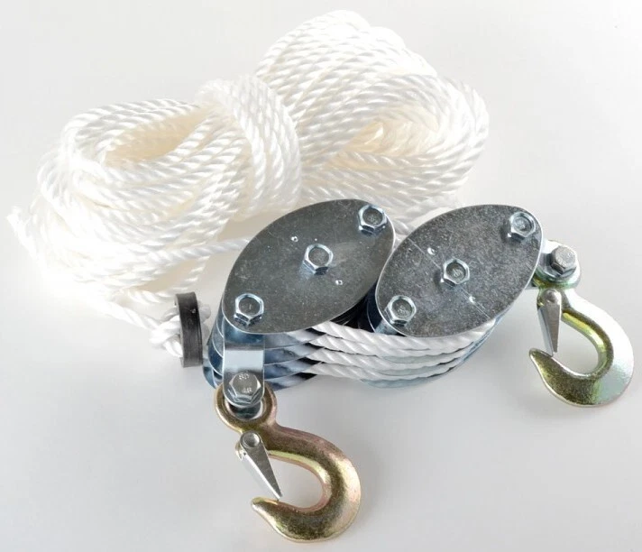 ATE PRO TOOLS 2 Ton Poly Rope Hoist Pulley Wheel Block and Tackle Puller Lift Tools 3/8" Rope