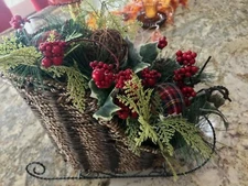 Seagrass Santa Sleigh Christmas Decor Centerpiece 15"l x 12"h x 6"w EC