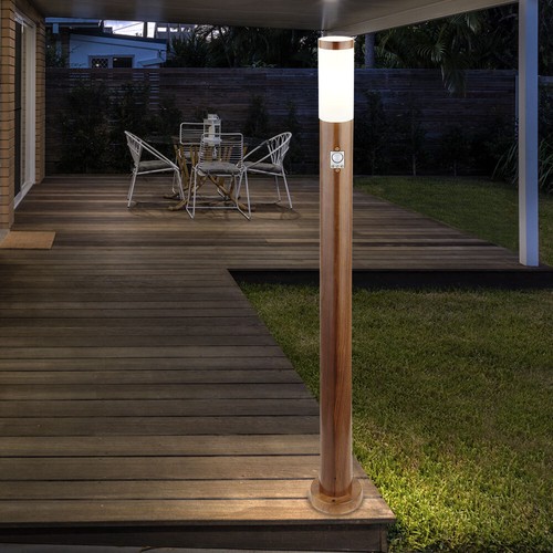 Standleuchte Stehlampe Außen Holzoptik Gartenlampe Edelstahl Bewegungsmelder - Bild 8 von 12