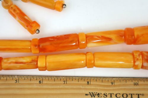 35"L Necklace Butterscotch Egg Yolk Color Art Deco with Earrings 17" Drop 280gm - Picture 4 of 9