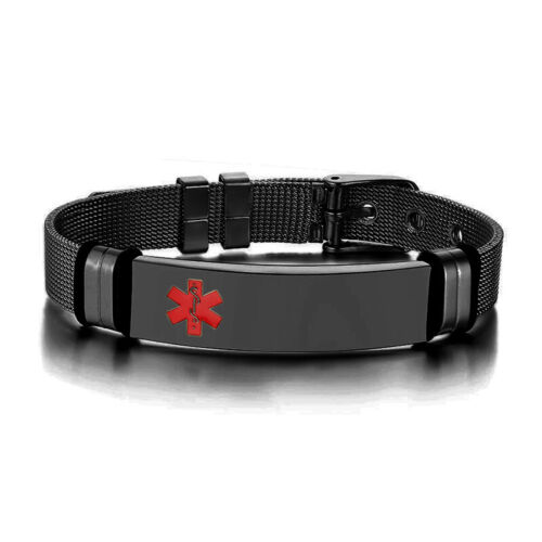 Alerte médicale ID ICE bracelet homme noir chaîne gratuit personnalisé acier inoxydable - Photo 1 sur 10