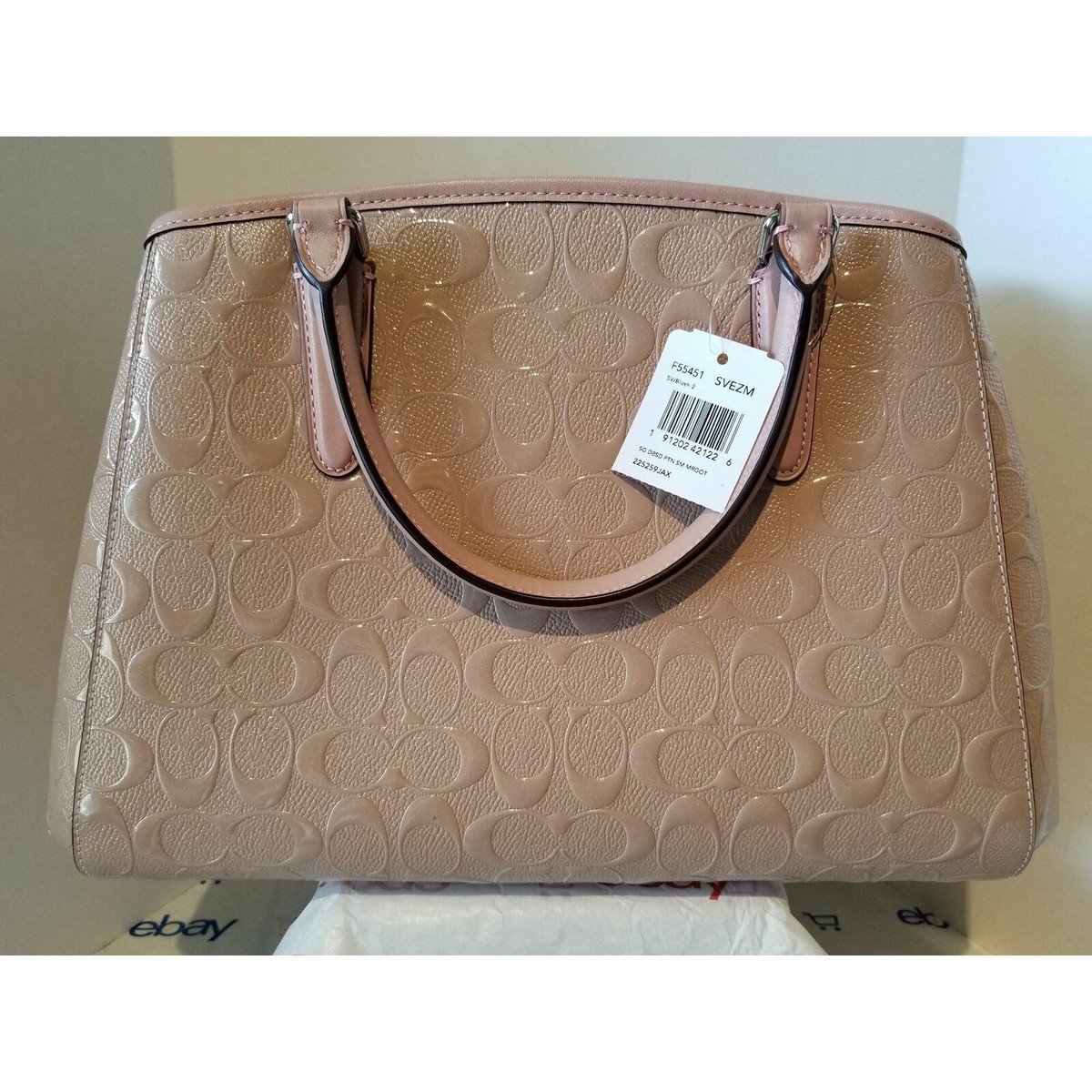 Coach F55451 Signature Debossed Patent Leather Small Margot Carryall  SV/Blush