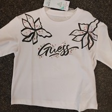 Image of SALE NEW WHITE GIRLS CROPPED GUESS T-SHIRT SIZES 8 YRS 12 YRS 14 YRS