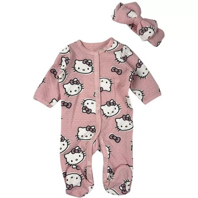 Hello Kitty Baby Girls' 2-Piece Footed Coverall and Headband Size
