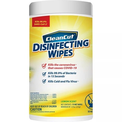 Disinfecting Wipes CLEAN CUT 75 Ct Lemon Scent Kills 99.9% Of Bacteria 3 Pack