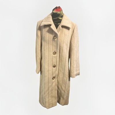 Vintage Pierre Balmain 100% Alpaca Long Coat Beige 39.5  Size 8-10 Check Desc
