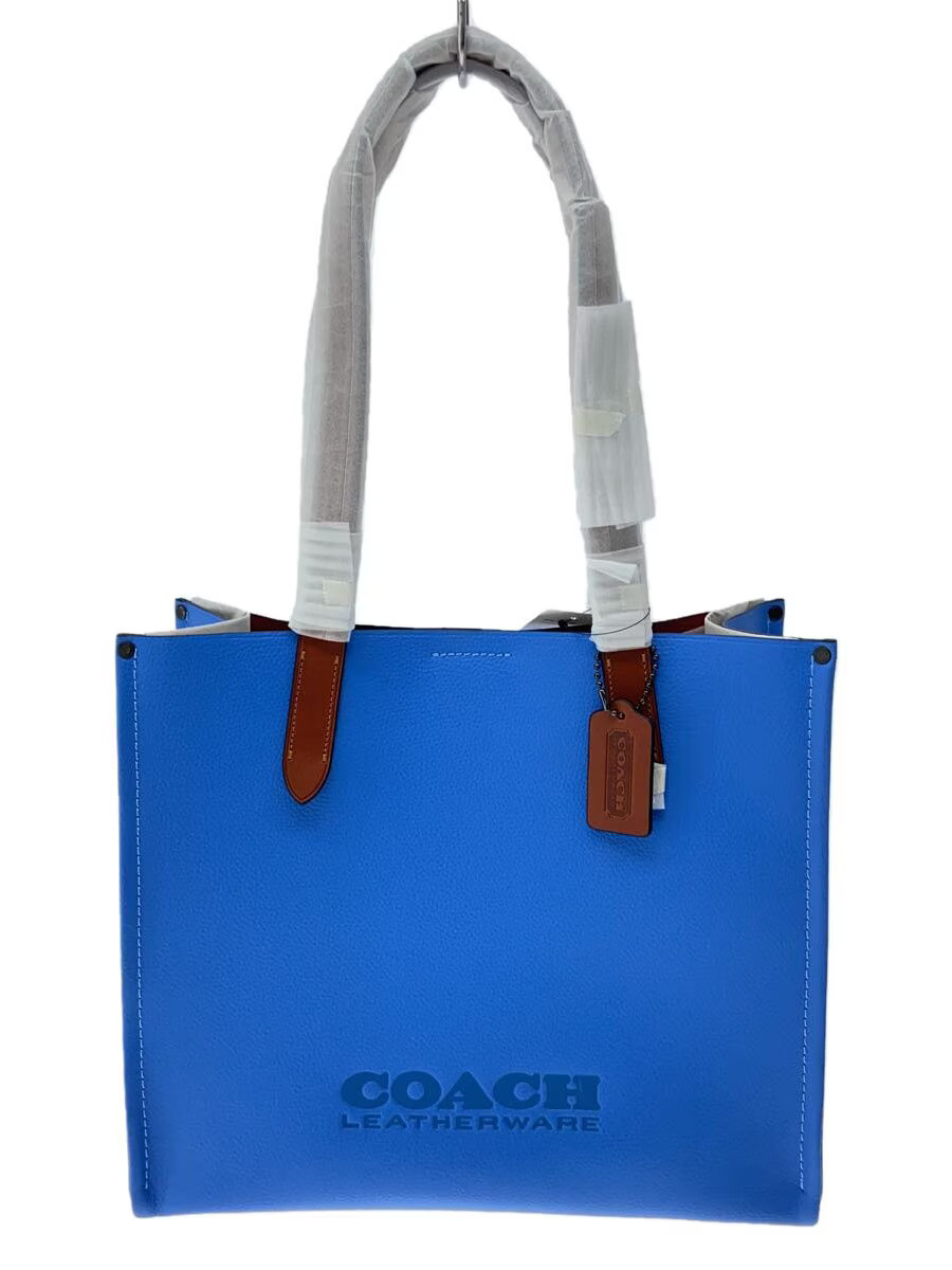 COACH Tote Bag Leather Blue Solid Color CH757
