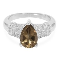 Cavill Rauchquarz Ring Damen Silber 925 Tropfenschliff 1,58Ct WeißEr Topas Halo-