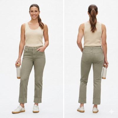 J.Jill Denim High Rise Straight Leg Jeans Womens 16 Tall Green Cuffed Stretch