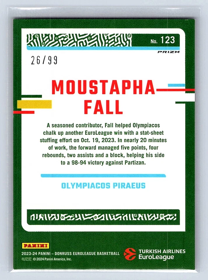 Moustapha Fall 2023-24 Donruss Turkish Airlines EuroLeague #123 Optic Red #/99 - Image 2 of 2