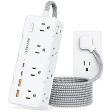 8 Outlet White Power Strip with 4 USB Ports 2 USB C 5 FT Surge Protector