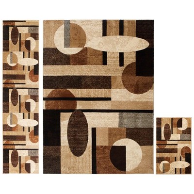 Tribeca Jasmine Modern Area Rug, Abstract Brown/Beige 3 Piece Set