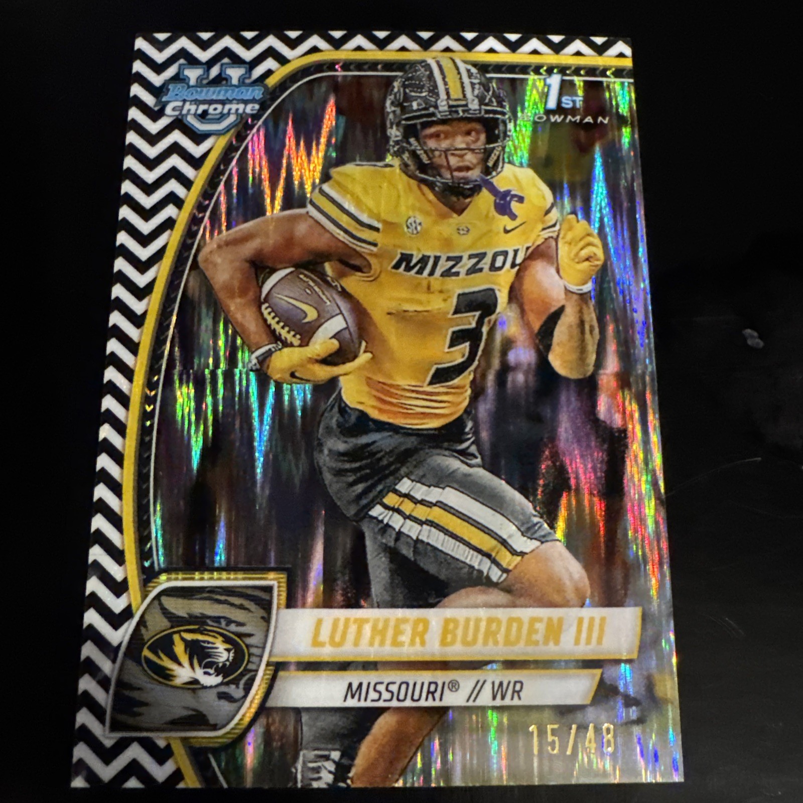 2024 Bowman Univ Chrome - Luther Burden #123 Black & White Stealth Refractor /48