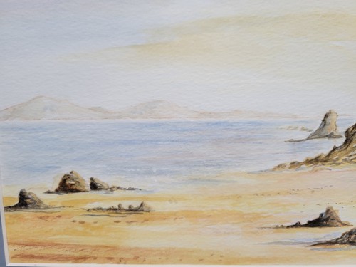 Quadro acquerello firmato vista mare incorniciato e smaltato raro faro 40,5x33 cm - Foto 7 di 16