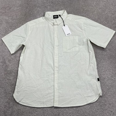WeSC Oden Shirt Mens XL Womens XXL Stripes Celery Green Seersucker Button Up NWT